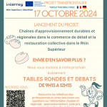 Invitation au lancement du projet "Upper Rhine sustainable food" pour des chaînes d'approvisionnement durables et régionales dans le commerce de détail et la restauration collective dans le Rhin Supérieur. Le 17 octobre 2024 à Strasbourg.